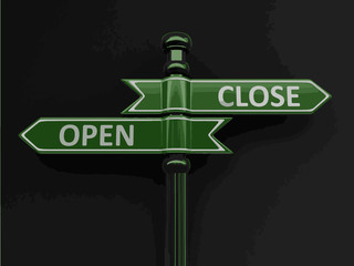 Poster - Open and close pointers on signpost. Image with clipping path 