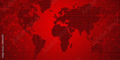 Binary Code On World Map Background Wallpaper Red Buy