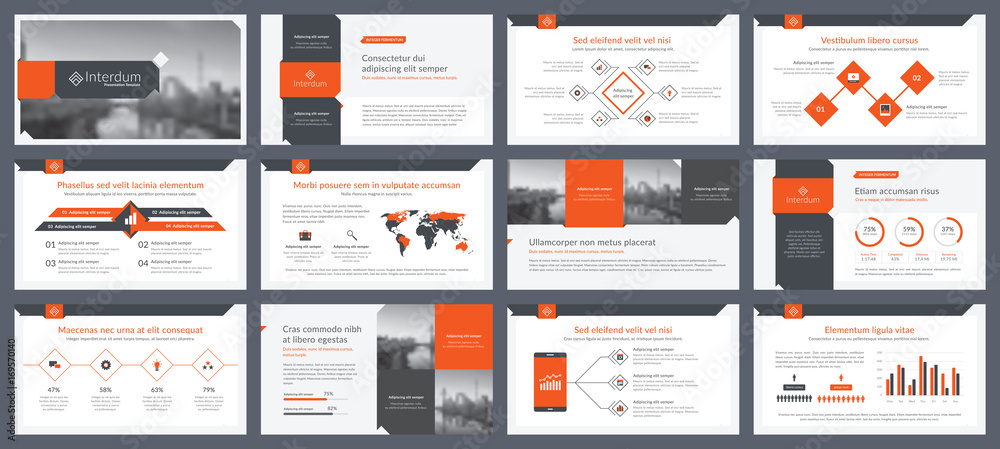Elements of infographics for presentations templates. Annual report, leaflet, book cover design. Brochure layout, flyer template design. Corporate report, advertising template in vector Illustration.  - obrazy, fototapety, plakaty 