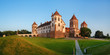 Medieval castle in Mir, Belarus. Ancient castle with towers, acute-angled roof. UNESCO World Heritage. Panoramic shot.