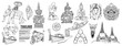 Thailand Travel Landmarks set, Hand draw Vector Illustration. Amazing thailand