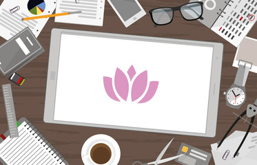 Wall Mural - Schreibtisch mit Tablet - Lotus