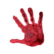 Two red imprint of children's palms on a white background