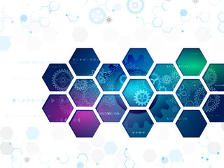 abstract technology background with hexagons and gear wheels. hi-tech vector illustration