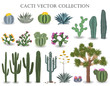 Cacti vector collection. Saguaro, agave, joshua tree, and prickly pear.