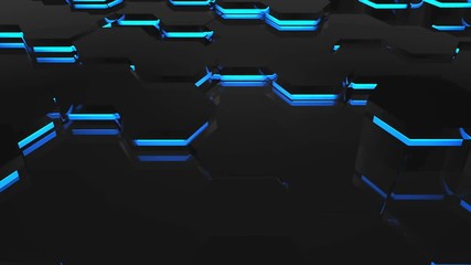 Poster - Hexagon technology background. Blue theme. Seamless loop