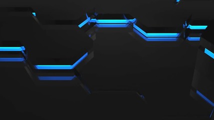 Poster - Hexagon technology background. Blue theme. Seamless loop