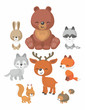 The image of cute forest animals in cartoon style. Children’s illustration. Vector set.