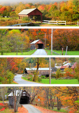 Collage Of New England Covered Bridges In Autumn Time