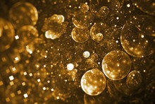 Abstract Colorful Blurred Golden Drops And Sparkles On Black Background. Fantasy Fractal Texture. Digital Art. 3D Rendering.
