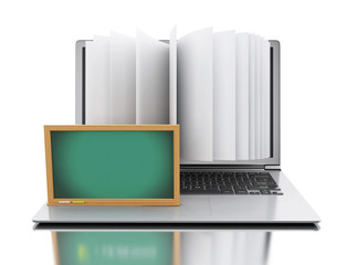 Poster - 3d Laptop computer with book pages and 