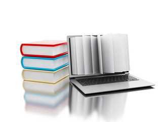 Poster - 3d Laptop computer with book pages