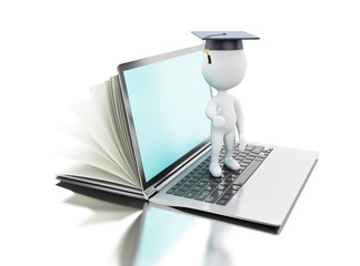 Poster - 3d Open book turns into an open laptop