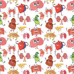 Canvas Print - Internal human organs with funny smiles, in cartoon style. Vector seamless pattern