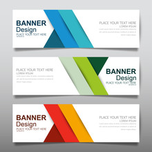 Collection Horizontal Business Banner Set Vector Templates. Clean Modern Geometric Abstract Background Layout For Website Design. Simple Creative Cover Header. In Rectangle Size.