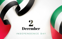2 December. UAE Independence Day Background In National Flag Color Theme. Celebration Banner  With Curving Ribbons And Text. Vector Illustration