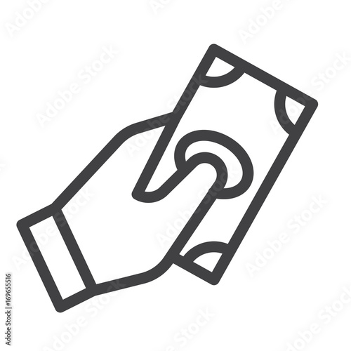 Fotografía Cash in hand line icon, outline vector sign, linear style pictogram isolated on white