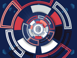 Wall Mural - cyber security concept vector illustration. finger print on multicolor technology circle background.