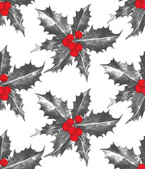 Canvas Print - Holly berry Christmas seamless pattern