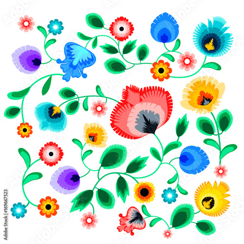 Dekoracja na wymiar  haft-ludowy-ornament-z-kwiatami-tradycyjna-polska-dekoracja-wzornicza-wycinanka-wzory