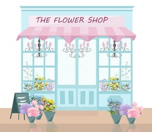 Flower Shop Facade Vector Illustration Delicate Decor