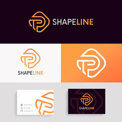 Poster - Clean P letter linear icon rhombus logo sign with brand business card vector design.