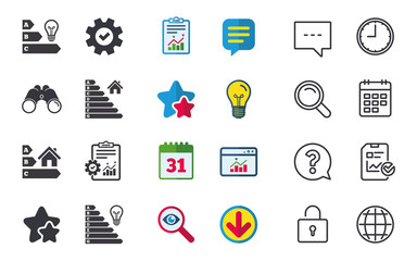 Poster - Energy efficiency icons. Lamp bulb and house.