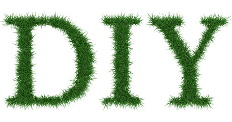 Diy - 3D rendering fresh Grass letters isolated on whhite background.