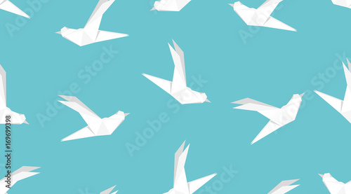 Origami Bird Seamless Pattern Japanese Vector Ornament