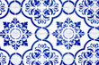 Portuguese azulejo tiles. Watercolor seamless pattern