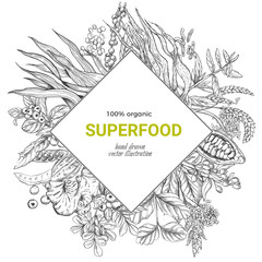 Wall Mural - Superfood rhombus banner, realistic sketch vector iilutstration