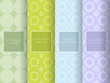 © ederella - Set of seamless patterns in light pale colors. Collection of simple, minimalistic vector backgrounds. Abstract geometric design.