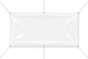 white textile banner mockup with folds