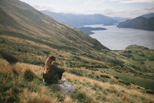 Young Hipster Woman Enjoying Herself At Mountain Cook National Park In New Zealand