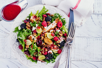 Delicious colorful salad for Christmas dinner. Copy space