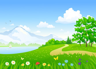 Wall Mural - Summer landscape with lake