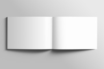 blank a4 photorealistic landscape brochure mockup on light grey background.