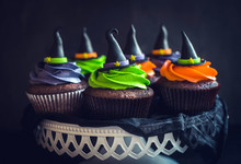 Served Cupcakes With Witch Hat,halloween Decoration