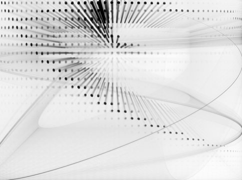 Abstract background element. Fractal graphics series. Curves, blurs and twisted grids composition. Black and white.