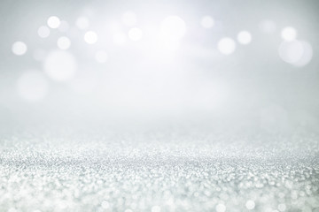 blue and silver glitter lights bokeh abstract background holiday. defocused.