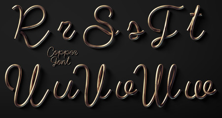 Poster - 3d render of copper font with letters made of metal wire