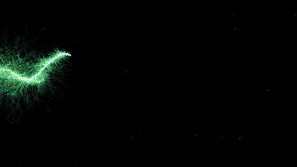 Fototapete - 3d rendered particle trail background. Abstract detailed particles structure. Particles are emitted from a point that forms wave trajectory. Loopable sequence.
