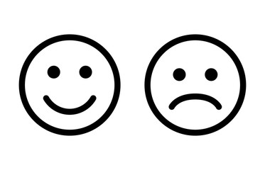 Happy and sad emoji smiley faces line art vector icon for apps and websites