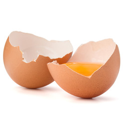 Broken egg  in eggshell half isolated on white background cutout