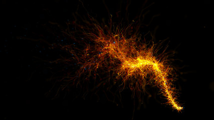 Fototapete - 3d rendered particle trail background. Abstract detailed particles structure. Particles are emitted from a point that forms wave trajectory.