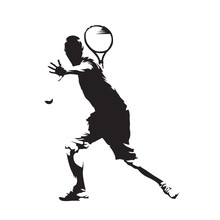 Tennis Player, Abstract Vector Isolated Silhouette