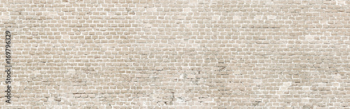Fototapeta White wash old brick wall panorama.