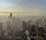 Fototapeta  - Nanjing city with sunrise and morning mist from high angle.