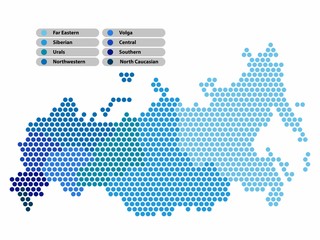 Aufkleber - Russia Map of circle shape with the provinces colored in bright colors on white background. Vector illustration dotted style.