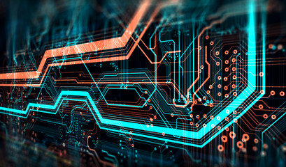 Fototapete - Technology background/Technology background of the abstract computer motherboard, can be used in the description of technological processes, science. Can be used as digital dynamic wallpaper